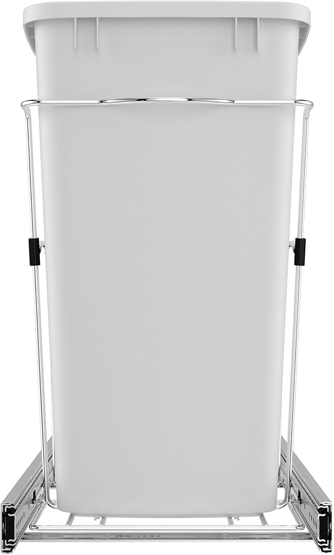 Rev-A-Shelf Single 35 Qt Pullout Trash Can for Base Kitchen Cabinets, Garbage Waste Bin System with Full Extension Slides, Min Opening Width of 11.5", White/Chrome, RV-12KD-11C - Image 8