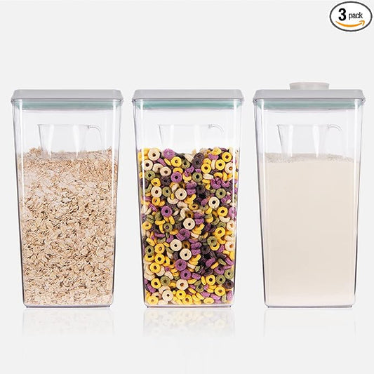 Airtight Pop Cereal Container, 3300ml Each Large Cereal Containers with Scoops Food Storage Canister Dispenser Perfect For Cereal Flour Spaghetti Rice Kitchen Organizing 3.5qt by ANKOU