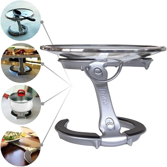 Trivae 4-in-1 Pot Lid Holder and Kitchen Trivet for Countertop – Durable Cast Aluminum Hot Pan Stand & Cake Display – Heat Resistant Silicone, Space Saving Foldable Design by Trivae-CookServeEntertain