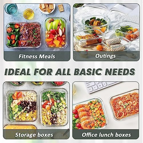 VERONES 12 Packs Glass Food Storage Containers Set with Lids, White | Airtight Glass Lunch Containers, Glass Meal Prep Containers with Lids, for Microwave, Oven, Freezer & Dishwasher Friendly - Image 6