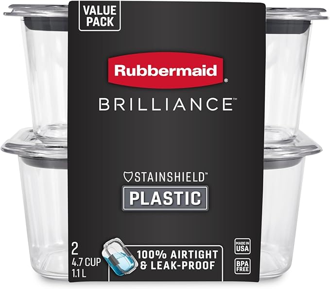 Rubbermaid Brilliance BPA-Free Food Storage Containers, Medium Deep, 4.7 Cup, 2-Pack, Airtight & Leak-Proof, Microwave & Dishwasher Safe - Image 4