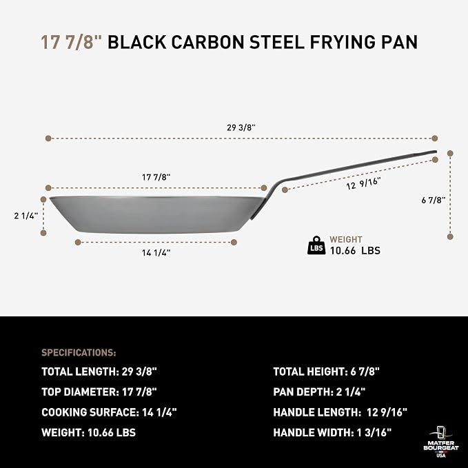 Matfer Bourgeat Black Carbon Steel Frying Pan, 17 7/8" - Image 2
