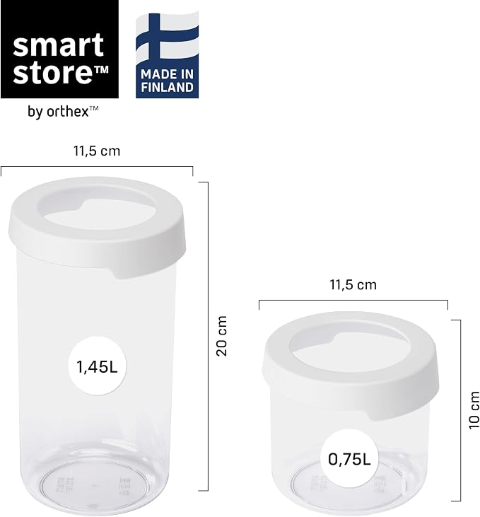SmartStore Round Clear Dry Food Containers with Lids Starter Set of 6-20% Bio-based Plastic Storage Box with Lid, BPA Free, Dishwasher Safe - Kitchen Storage Containers 4x 0.75L, 2x 1.45L - Image 2