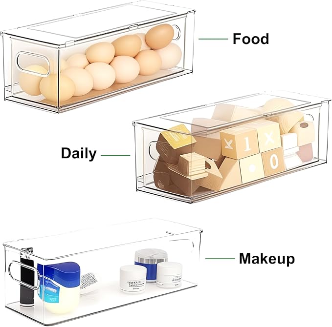 Taiuloo 2 Pack Stackable Refrigerator Organizer Bins with Pull-Out Drawer, Clear BPA-Free Food Storage Containers for Fridge Freezer, Kitchen Pantry Cabinet & Bathroom Vanity Organization - Image 7