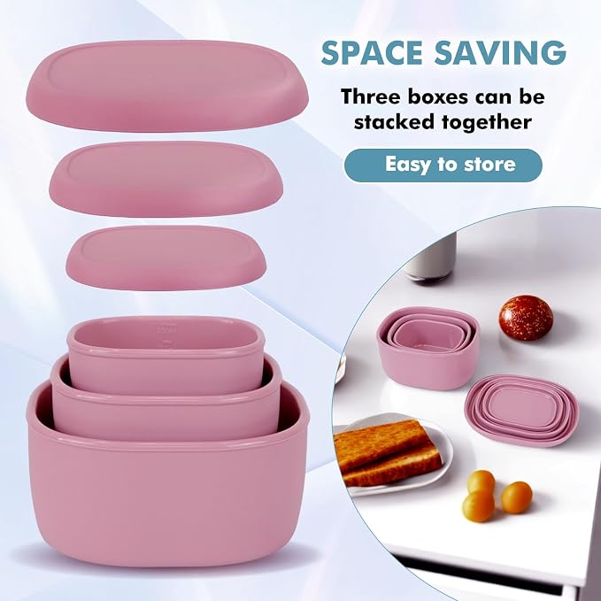 Anatole Silicone Food Storage Containers Set of 6 Lunch Box Bento with Lids BPA Free Dishwasher Microwave Oven Freezer Safe (6.7oz*2, 10oz*2, 20oz*2) Pink Blue - Image 6