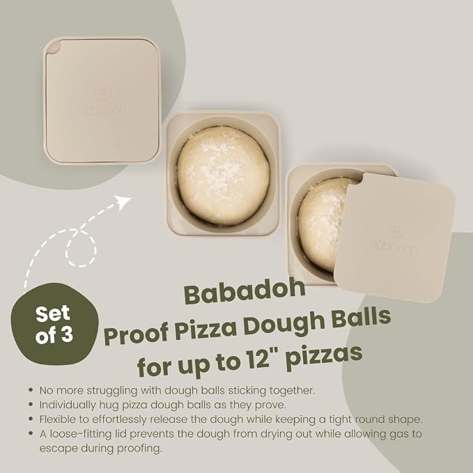 Babadoh Pizza Making Accessories | Pizza Dough Proofing Containers with Lids | Set of 3 | Dough Colour | Original Size (make 12" Pizzas) - Image 2