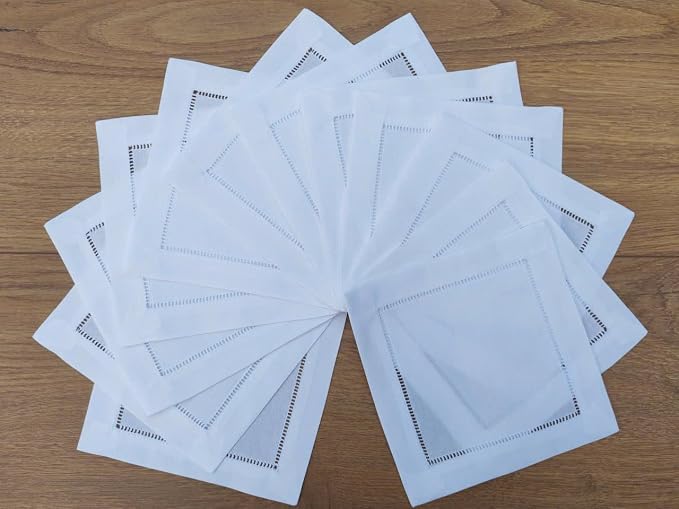 Set of 50 White Cotton Cocktail Napkins (6"x6") – 100% Pure Cotton Cloth Coasters with Elegant Ladder Hemstitch – Bulk Value Pack - Image 2