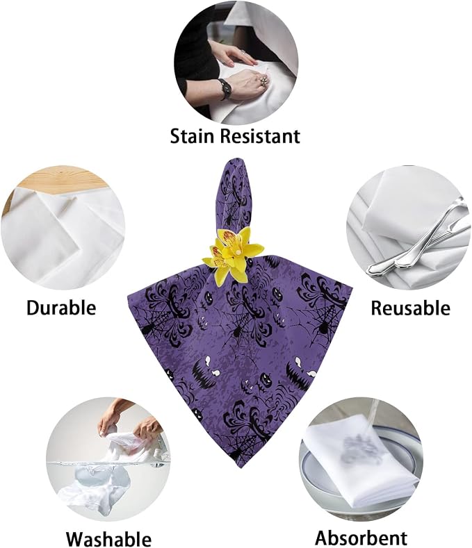 Kitchen Cloth Napkins 8 Pack, Halloween Haunted Ghost House Mansion Spider Dinner Napkins Soft Table Napkin for Family Dinners Cocktail Parties Wedding, Washable & Reusable 20" x 20" - Image 6