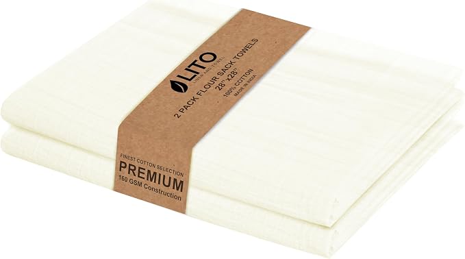 LITO LINEN AND TOWEL Flour Sack Towels – 100% Cotton, 28x28 Inches, Highly Absorbent, Embroidery-Ready Tea Towels for Kitchen & Crafts, Farmhouse Decor, Pack of 2 Natural by LITOLinenandTowel