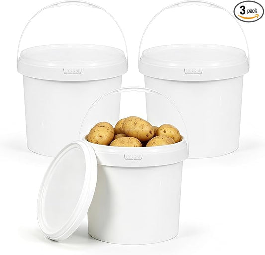 DEMORA 3 Pack 2.6 Gallon Food Grade Storage Buckets with Lids, White | BPA-Free & Stackable, Leakproof Freezer Safe; For Deli, Ice Cream, Meal Prep, Cleaning, Car Wash & Fishing by DEMORA