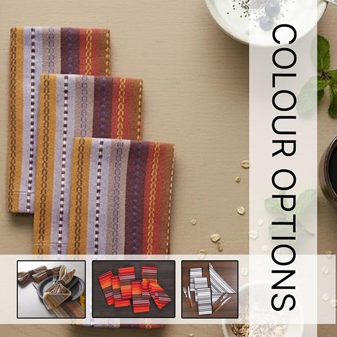 LFH Home Cotton Rich Cloth Salsa Napkin Set of 12 Washable Soft Durable Striped Table Napkins for Dining Wedding, Daily Use Reusable Eco-Friendly Napkins for Elegant Table Settings(18x18)-Rust Multi - Image 4