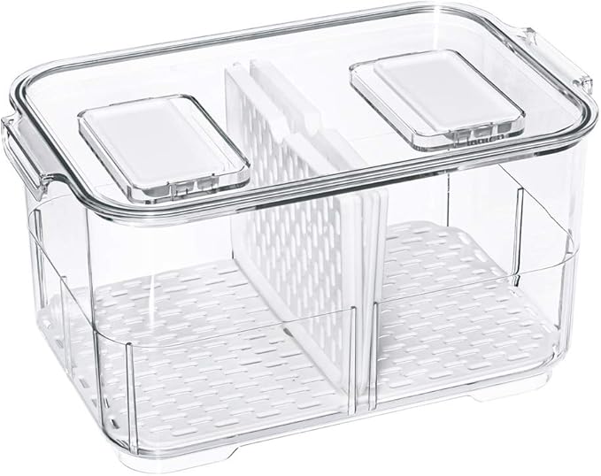 SANNO Vegetable Fruit Storage Containers, Refrigerator Storage Containers Fresh Produce Saver with Lids and Vents,Stackable Salad Lettuce Keeper for Refrigerator,BPA-free Stay Fresh Containers Bin by SANNO