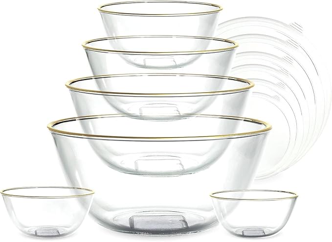 COOK WITH COLOR 12 Pc Glass Mixing Bowl Set with Lids – Borosilicate Glass Nesting Bowls for Cooking, Baking and Meal Prep, Gold Rim by CookwithColor