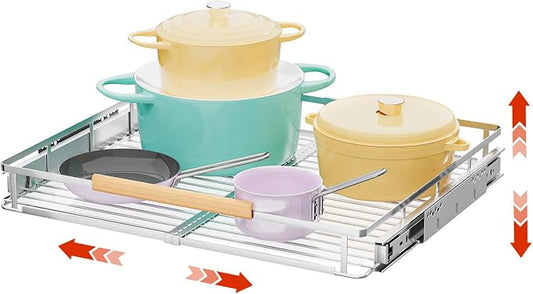Expandable Pull Out Cabinet Organizer, 17.1"-28.1" W x 22.5" D | 1Pack, Stainless Steel Slide Out Drawers, Heavy Duty Drawer Slides, For Kitchen Pantry Cupboard Pots Pans, Adjustable Width by DPZM