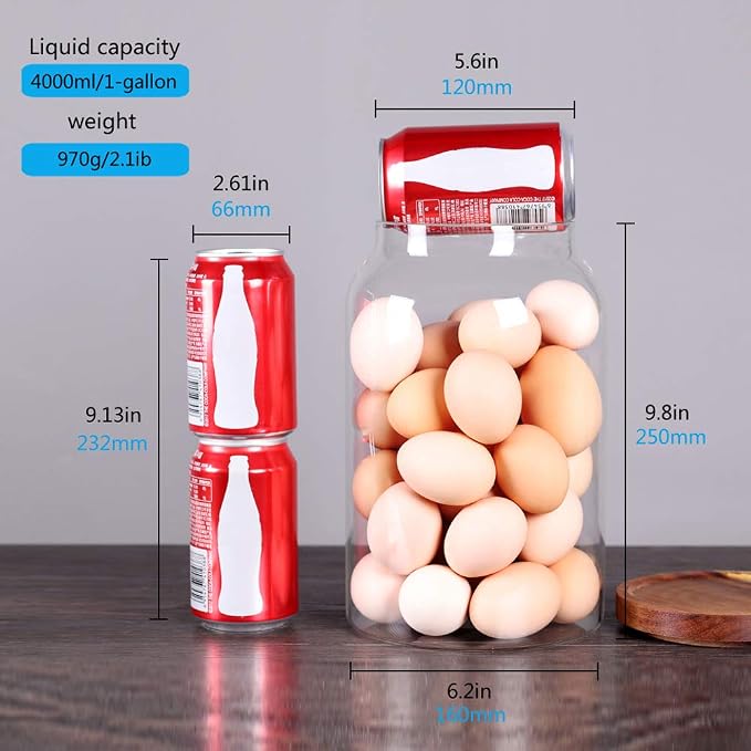 SAIOOL Egg Jar,kitchen canister， 1 Gallon Large Glass Food Storage Jars with Airtight Lid, Clear - Image 4
