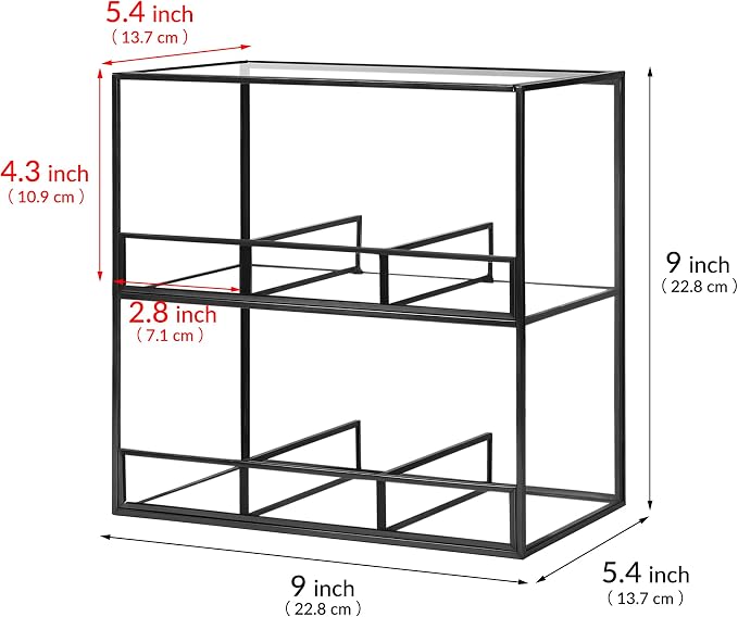 REDHUGO Glass Tea Bag Organizer, 2-Tier Tea Bag Holder for Counter, Black | Glass teabag organizer with 2-tier design and black frame, keeps tea bags tidy for counters, cabinets and tea stations - Image 3