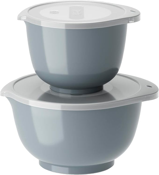 Rosti Margrethe Set of 2 Plastic Mixing Bowls - 2 Lids Included - Airtight Salad Bowls - 1.5 Litre & 3 Litre - Dusty Blue by Rosti