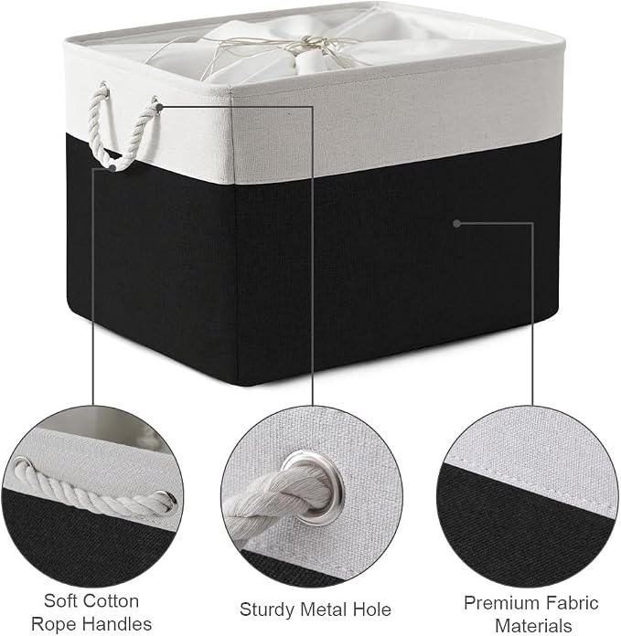 Organization and Storage for Shelves - Extra Jumbo 3 Pack 20.5x15.7x13.8 inch Fabric Storage Basket for Organizing, Storage Bins for Shoes Towel Blanket (White & Black) - Image 6