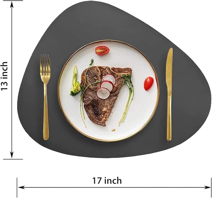 Faux Leather Placemats Set of 6, Wipeable & Washable Table Mats | Waterproof, Heat-Resistant & Easy to Clean Round Place Mats for Dining & Kitchen, 17''x13'', Dark Grey - Image 6