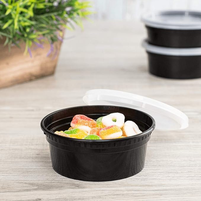 Karat [8oz - 240 ct Black PP Injection Molded Round Deli Containers with Lids (FP-IMDC8-PPB) - Image 2