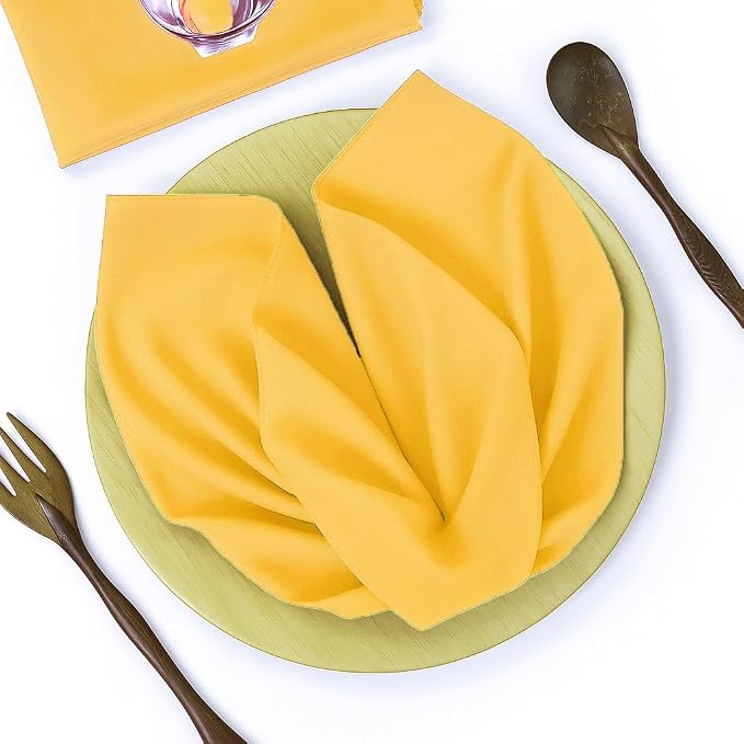 Pack of 100 PCS Cloth Napkins 17x17 inch Washable Polyester Dinner Napkins Soft Table Napkins for Wedding Party Dining Banquet Bistro Decoration - Yellow Gold - Image 2