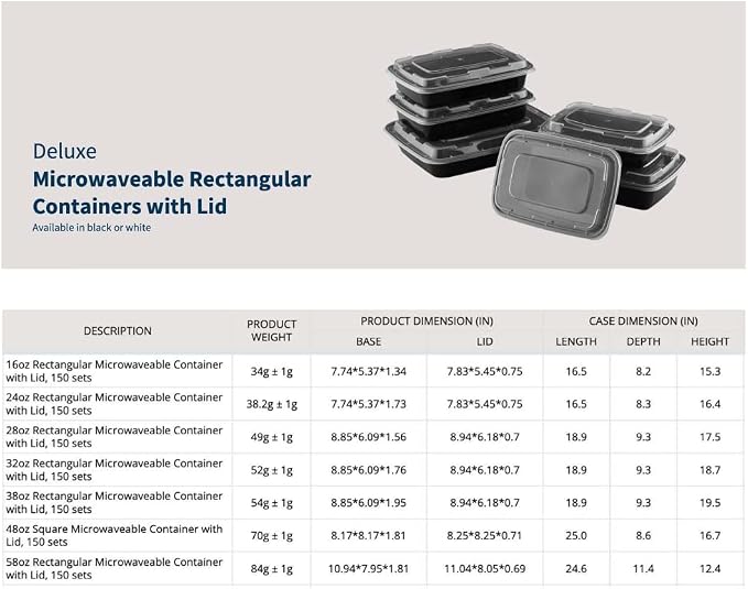 TIYA Food Containers - 16 oz Bulk 150 Pack with Lids - Rectangular Plastic To-Go Containers - Reusable, Microwavable, Dishwasher Safe - Leak-Proof for Meal Prep - BPA-Free - Image 4
