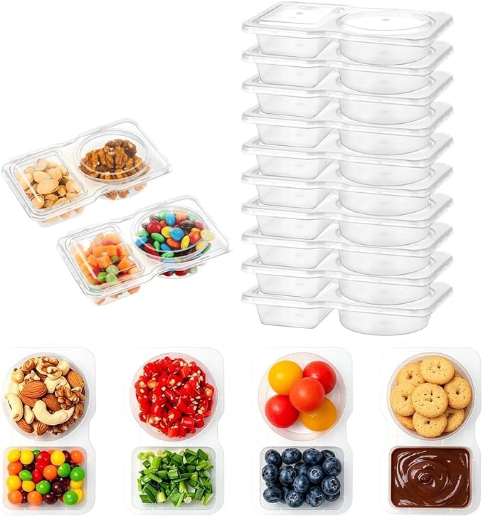 10Pack Reusable Snack Container - Reusable Snack Containers with Lids, Snacks Pack Containers 2 Compartments, Thickened and Portable Sauce Condiment and Dip Container for Picnic, Work, Lunch by zukent