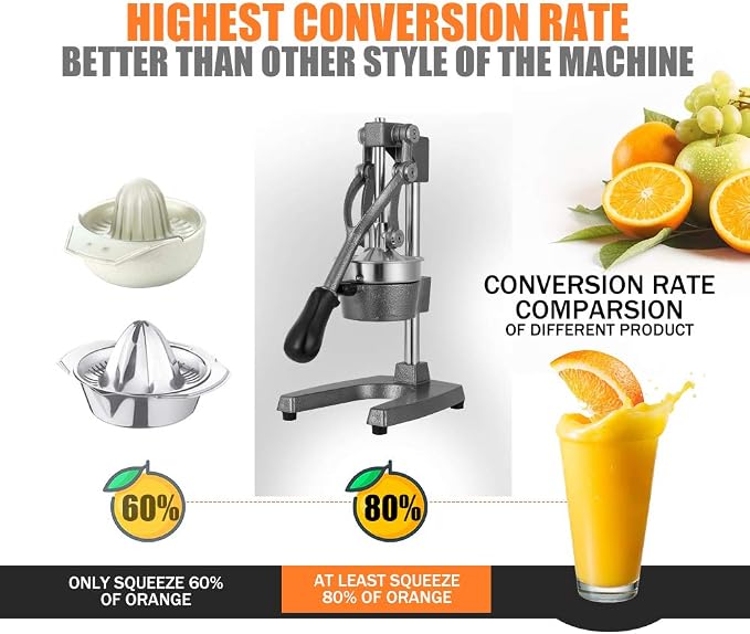 Commercial Heavy Duty Cast Iron Hand Press Manual Orange Citrus Lemon Lime Grapefruit Pomegranate Fruit Juice Squeezer Machine with Stainless Steel Cup Grey - Image 3