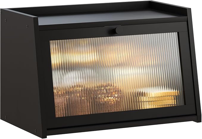 GHWIE Large Bread Box, Easy Access & Cleaning - Bamboo Bread Box for Kitchen Countertop with Acrylic Door (Black, Medium) by GHWIE
