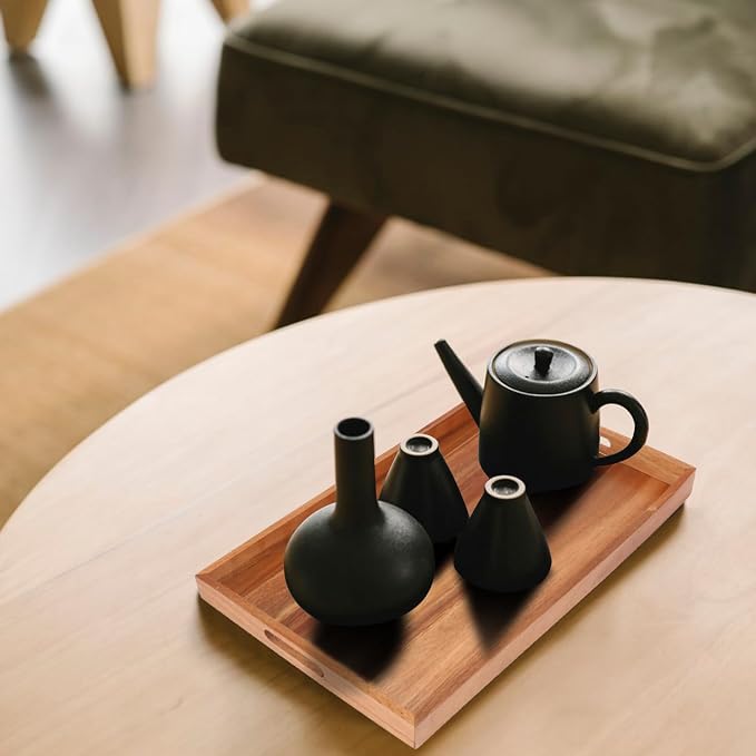 3 PCS Acacia Wood Serving Tray with Handles - 15 x 10 Inch Elegant Rectangle Wooden Tray for Food, Decorative Snack Tray, Breakfast and Kitchen Tray, Ideal Wooden Serving Platter for Homes - Image 7