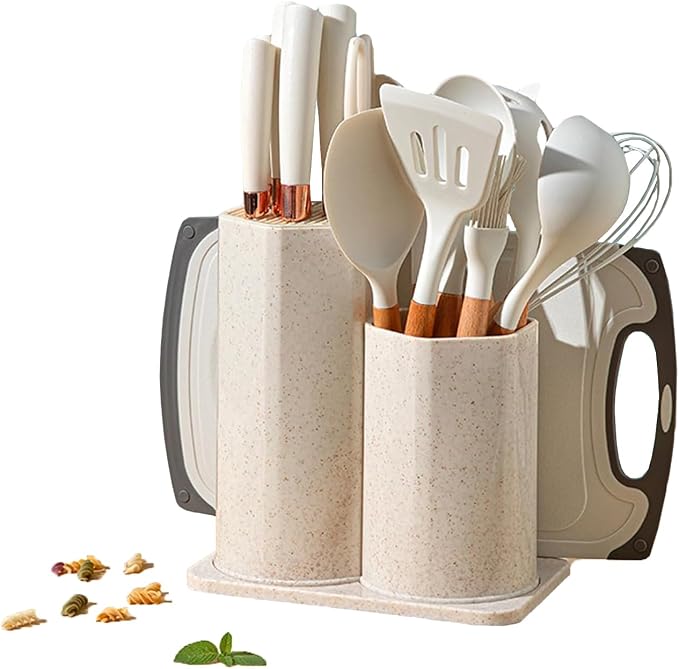 Kitchen Utensils Set,Caliamary 19 PCS Cooking Utensils Set with 360° Rotating Holder,Non-Stick Heat Resistan Kitchen Tools and Gadgets with Anti-slip Handle,Silicone One-Piece Molding (White) by ASellerSpecializinginLife