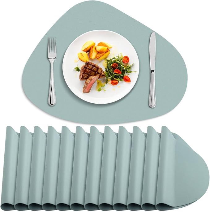 Faux Leather Placemats Set of 12, Wipeable & Washable Table Mats | Waterproof, Heat-Resistant & Easy to Clean Round Place Mats for Dining & Kitchen, 17''x13'', Aqua Green by Delicateandelegantplacemats