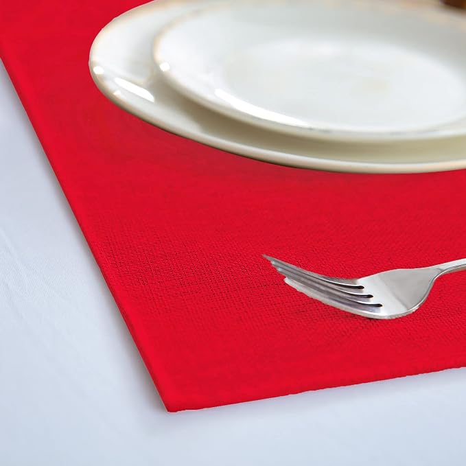 Cloth Red Placemats Set of 8, Linen Type Fabric Placemats Machine Washable Heat Resistant Placemats Polyester Place Mats for Halloween, Thanksgiving, Christmas and Valentine Dining Table (Red) - Image 5