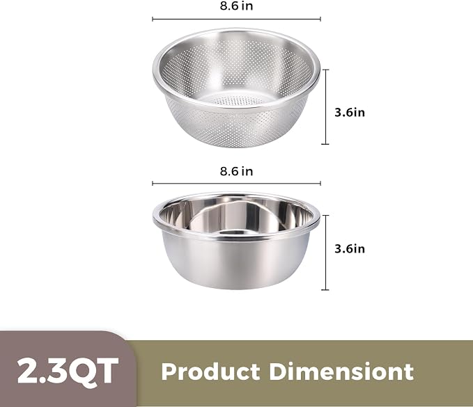 Colander and Bowl Set 2.3QT (2-in-1) - Thickened 304 Stainless Steel Kitchen Strainer Bowl for Fruit, Pasta, Vegetables, Rice - Heavy Duty, Induction Cooker & Dishwasher Safe - Image 3