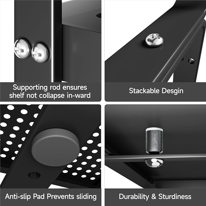 2Pack 16.5-27''L Expandable Cabinet Countertop Shelf Organizer, Black | 8"W x 9.6"H, Stackable Metal Shelves, Storage Spice Rack, For Pantry and Cupboard, Kitchen Organizers and Storage - Image 4
