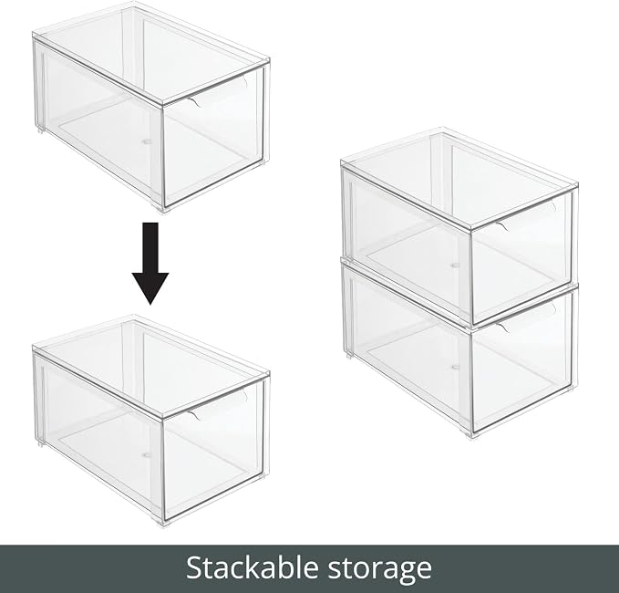 mDesign Plastic Stackable Bathroom Storage with Pull Out Bin Organizer Drawer for Cabinet, Vanity, Shelf, Cupboard, Cabinet, or Closet Organization - Lumiere Collection - 2 Pack - Clear - Image 6
