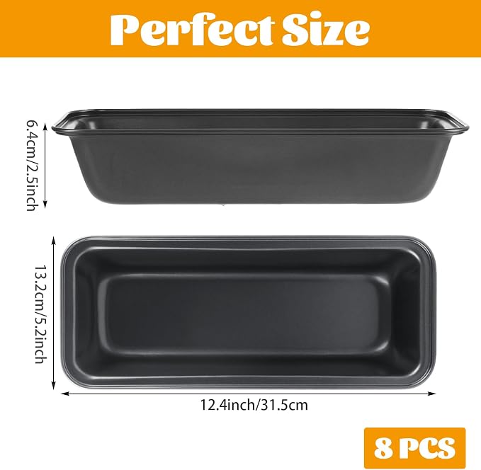 8 PCS 13" x 5" Carbon Steel Long Bread Loaf Pans for Baking Bread Black Extra Large Bread Pans for Homemade Bread Nonstick Bread Tins for Baking Rectangle Cake Pan for Oven Baking - Image 2