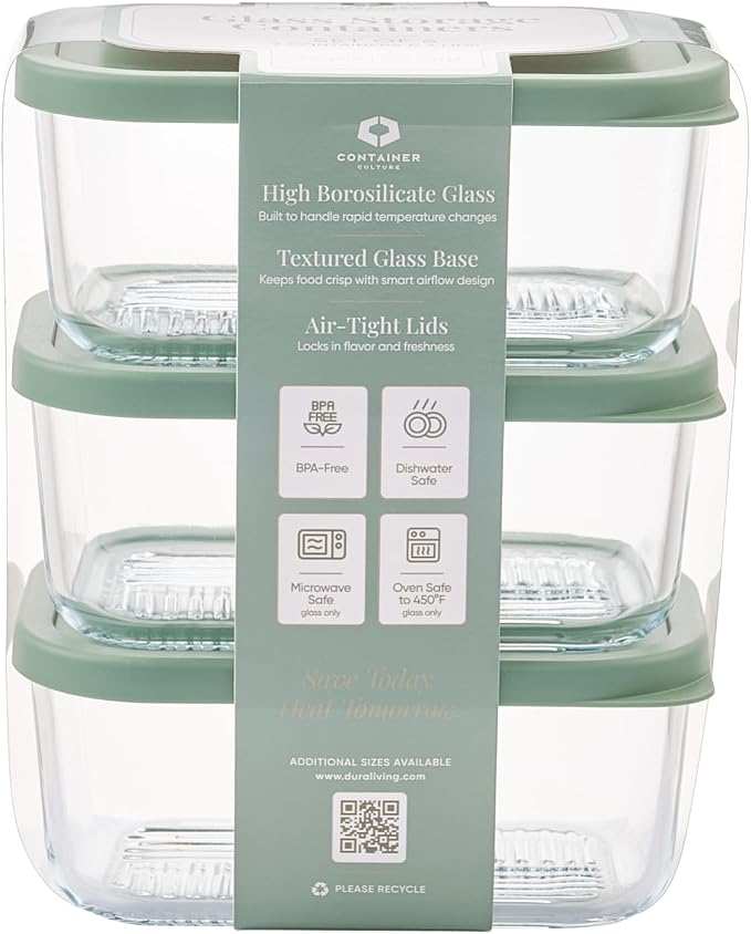 Glass Food Storage Containers with Lids — 6 Piece — 24.4 oz Glass with BPA-Free Leakproof Stackable Lids — Microwave, Oven & Dishwasher Safe — Ideal for Meal Prep & More - Soft Sage - Image 2