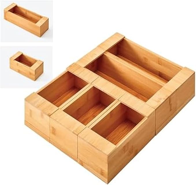 Copco Bamboo Bag Organizer Set of 5 with Labels - Kitchen Drawer Organizer for Gallon, Quart, Sandwich and Snack Size Storage Bags, 3 Small and 2 Large by Copco