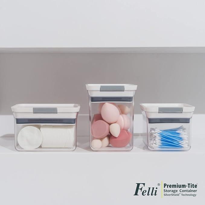 Felli Premium Tite Airtight Storage Container Set, 4 Pack - Clear Plastic Canisters with Easy Flip Lock Lids, Stackable Kitchen Pantry & Bathroom Organizer for Snacks, Dry Goods, Makeup, BPA Free - Image 6