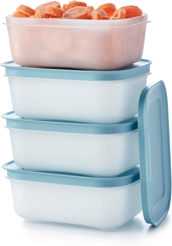 Tupperware Essentials Freezer Mates Shallow 4 Piece Container Set - 450ml - Food Storage - Easy to Stack & Organise - Durable & Reusable - Airtight Lid - Great for Leftovers & Reduce Waste - Image 3