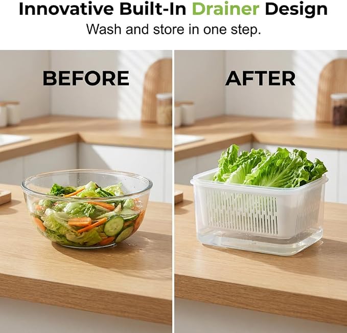 Fruit Storage Containers with Removable Colander (Blue 6PCS, Medium) | Leakproof Produce Containers for Fridge, Produce Storage Containers, Fridge Organizers and Storage for Fruit, Vegetables - Image 4