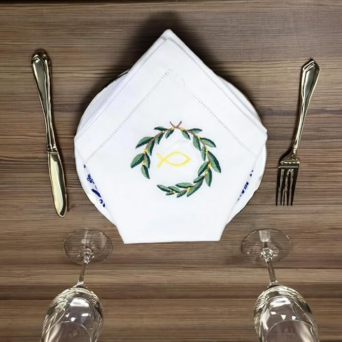 Embroidered Cotton Napkins Christmas 20x20 (Green Wreath) - Image 7