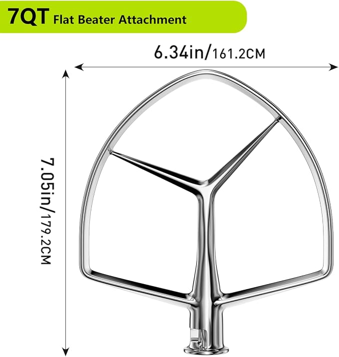 Stainless Steel Stand Mixer Attachments 3-Piece for KitchenAid 7 Qt Tilt Head Stand Mixer. Includes 20 Wire Whisk, Flat Beater, Dough Hook for KitchenAid 7 Qt Mixer Bowl - Image 3