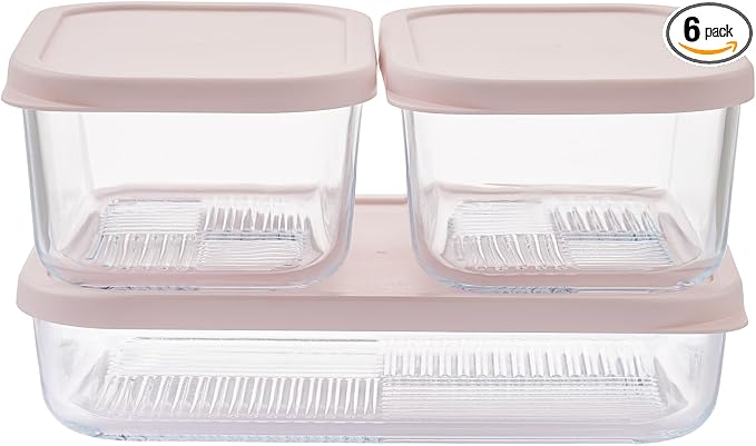 Glass Food Storage Containers with Lids — 6 Piece — 26.5 oz & 40.57 oz Glass with BPA-Free Leakproof Stackable Lids — Microwave, Oven & Dishwasher Safe — Ideal for Meal Prep & More - Berry Blush by DuraLiving
