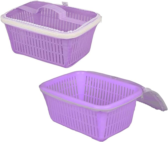 Go Hooked Multipurpose Plastic Storage/Gift Basket With Net Cover | Stylish Basket With Zip Net Cover Pack Of 2 (Purple) - Image 6