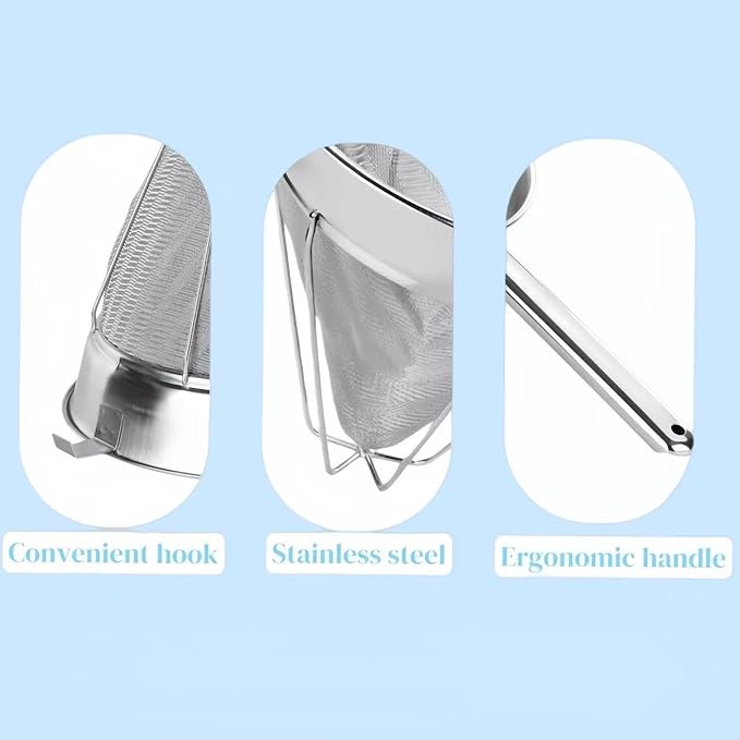 10-Inch Stainless Steel Fine Mesh Chinois Strainer | Large Strainer Reinforced Bouillon Strainer for Sauces, Soups, Purees, Pastes, Jelly, Custard, Curds and etc. - Image 3