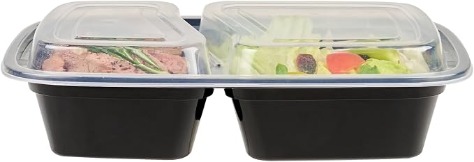 Asporto 32 Ounce Compartment Take Out Boxes, 50 Microwavable Meal Prep Containers - 2 Compartments, With Clear Plastic Lids, Black Plastic Food Containers, Do Not Contain BPA - Restaurantware - Image 10