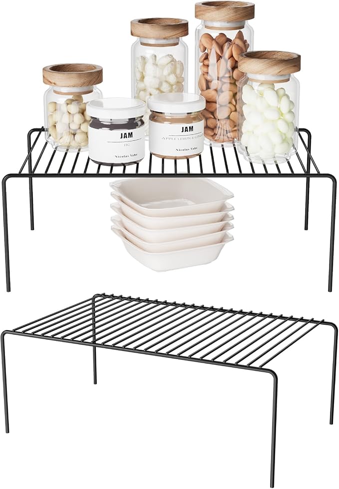 2Pack Cabinet Storage Shelf Spice Rack, 13''L x 9.4''W x 5.5''H, Black | Rustproof Metal Wire Kitchen Counter Organizers and Storage, for Cabinet, Plate, Dish, Pantry, Bathroom, Fridge by DPZM