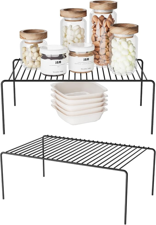 2Pack Cabinet Storage Shelf Spice Rack, 13''L x 9.4''W x 5.5''H, Black | Rustproof Metal Wire Kitchen Counter Organizers and Storage, for Cabinet, Plate, Dish, Pantry, Bathroom, Fridge by DPZM